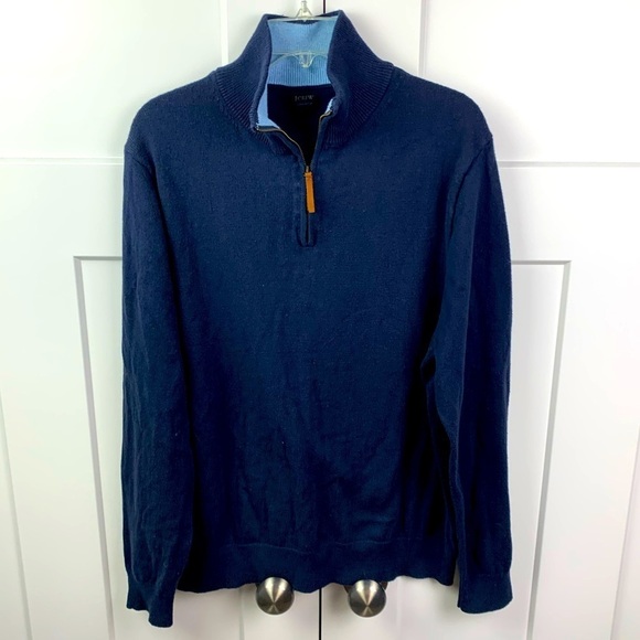 J Crew Factory Mens XL 100% Cotton half zip sweater Navy Blue Mock Neck - Picture 1 of 10